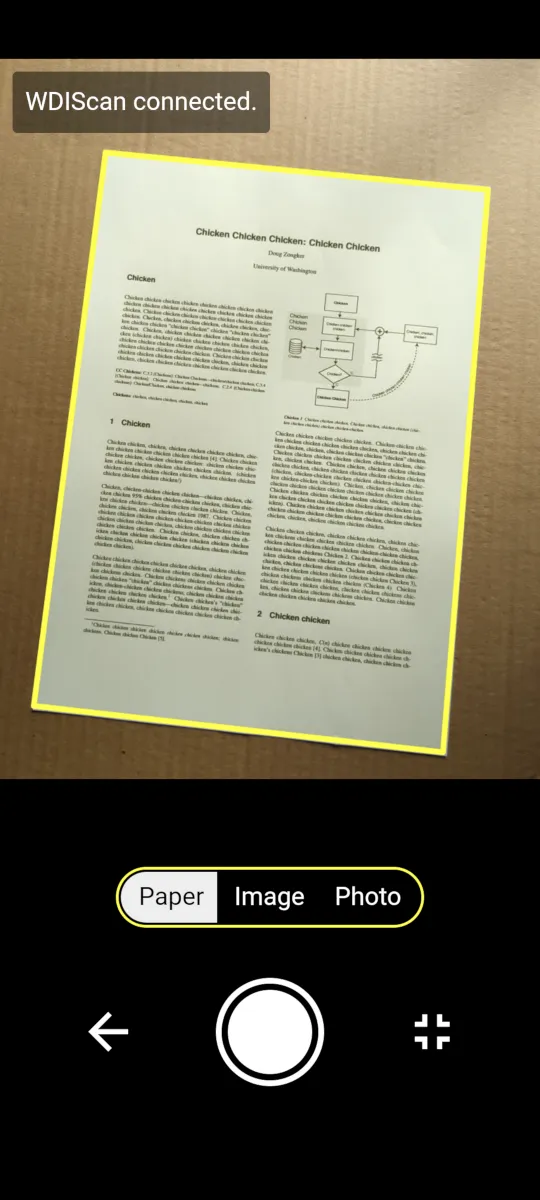 [phone] P2P scan camera scanning a document.