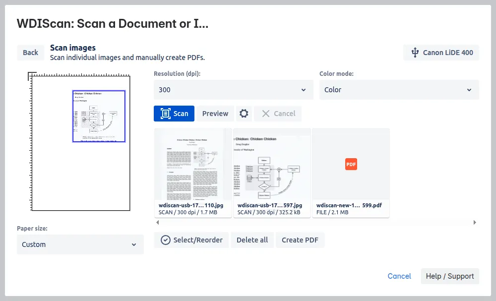 Screenshot 2, scanning a document.
