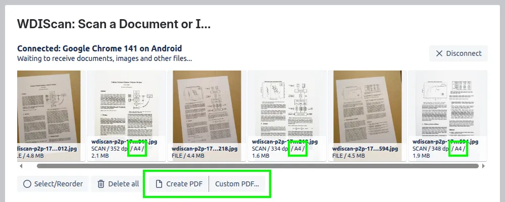 P2P scan create PDFs on the PC.